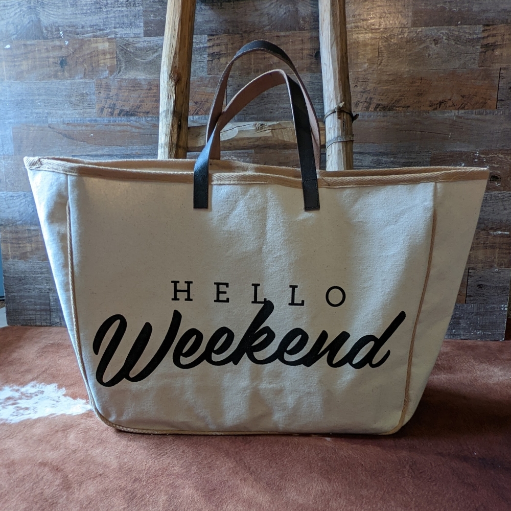 New " Hello Weekend" Canvas  Travel Weekender Bag - Picture 4 of 12